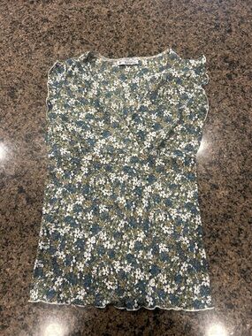 Self Esteem Floral Cap Sleeve Blouse in Blue, Green, White